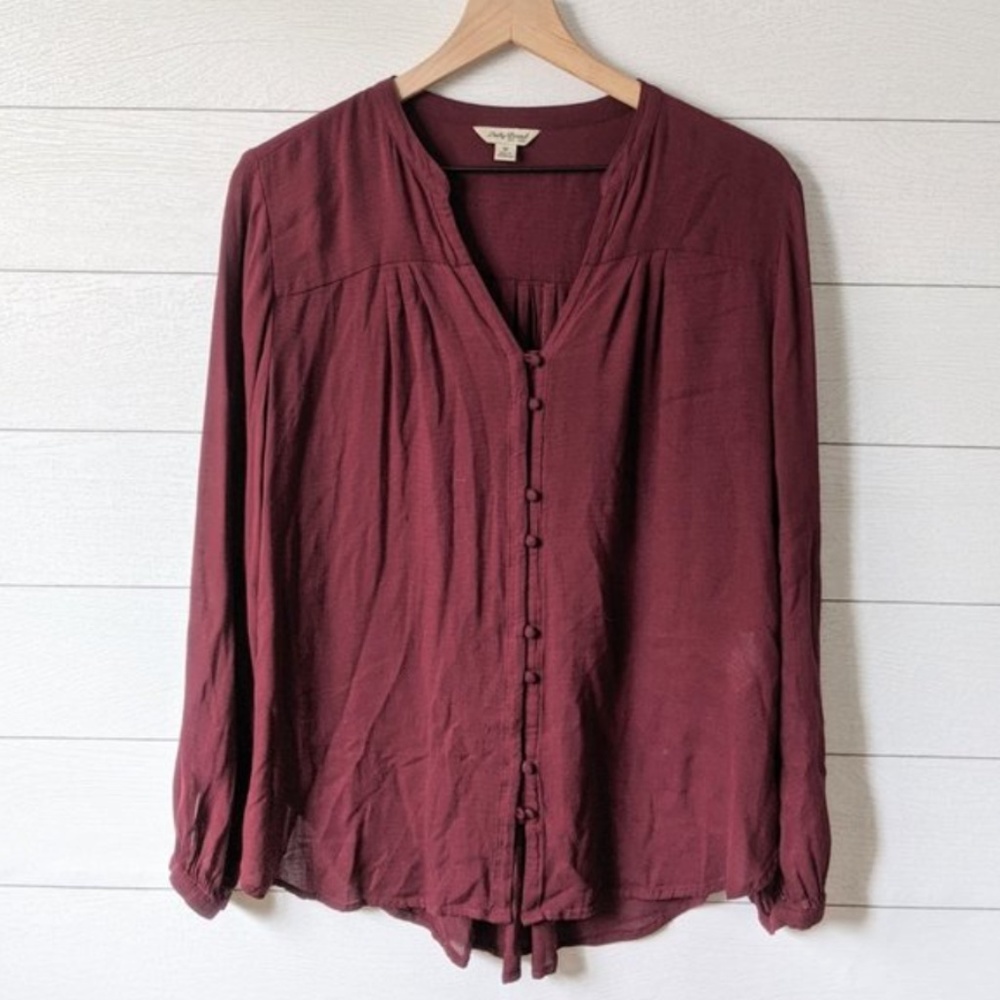 Lucky Brand Burgundy Button Front Blouse M